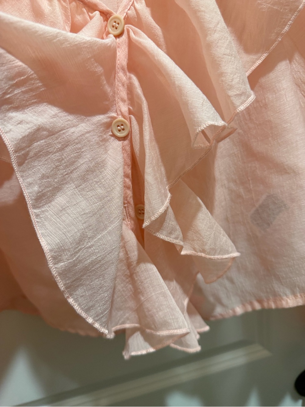 Peach Ruffle V-Neck Long Sleeve Blouse - Picture 10 of 12